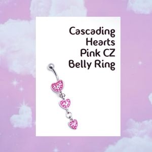 5/$10 | Cascading Hearts Pink CZ Belly Ring